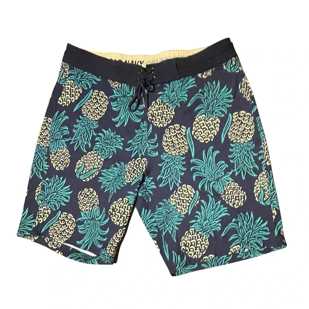 Old Navy California Mens Pineapple Print Board Shorts Navy Blue Swim Trunks sz32